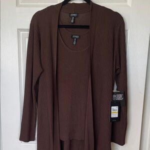 Jones New York Chocolate Brown Ribbed Cardigan and Tank Set